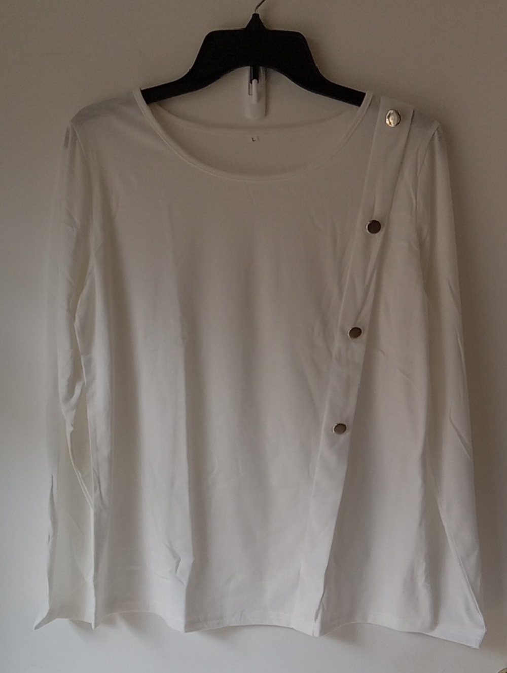 Women's White Long-Sleeve Button Accent ScactoTop